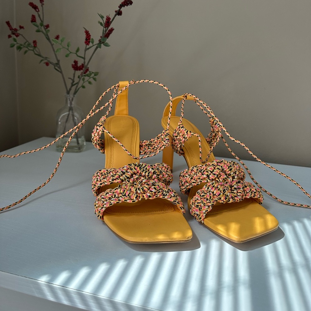 Stradivarius Orange Lace Up Heels, brand new!